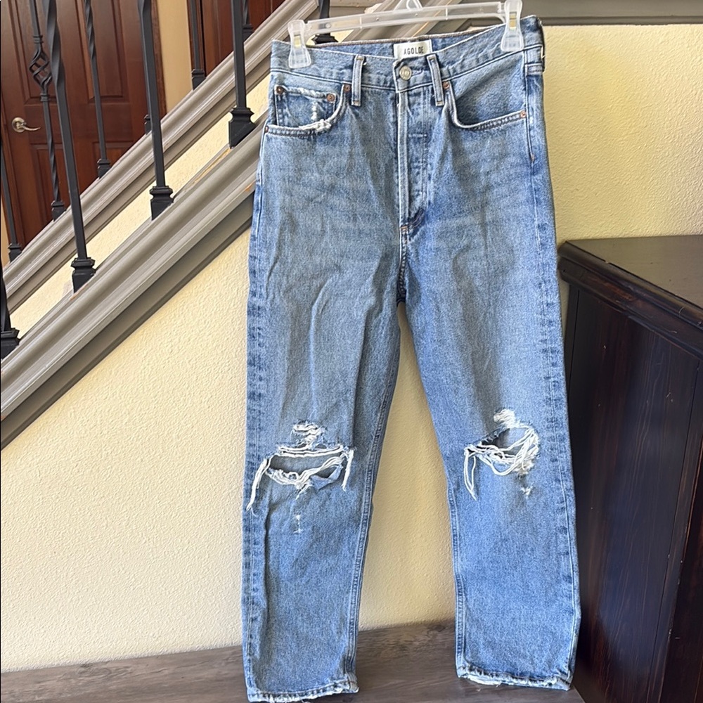 Agolde '90s Pinch Waist Ripped High Waist Straight Leg Jeans Size 24